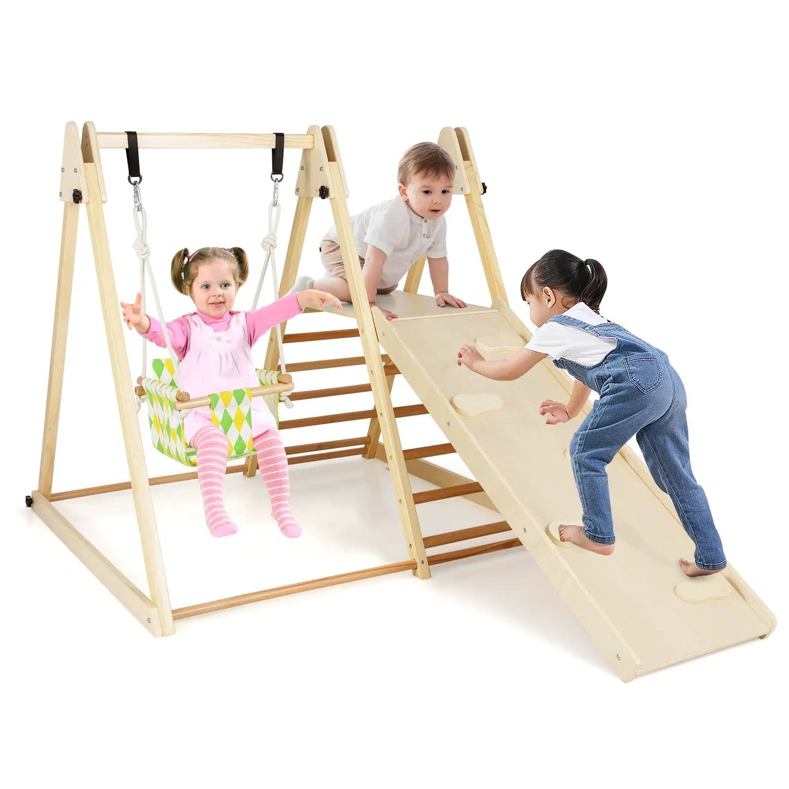 4-in-1 Indoor Jungle Gym with Baby Swing and Climbing Ramp by DirectDeals