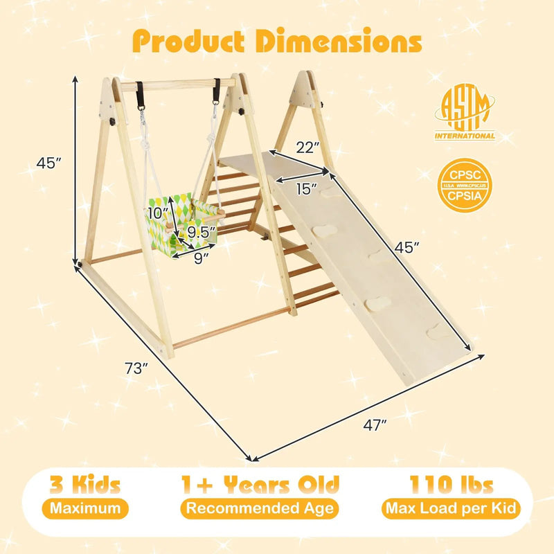 4-in-1 Indoor Jungle Gym with Baby Swing and Climbing Ramp by DirectDeals
