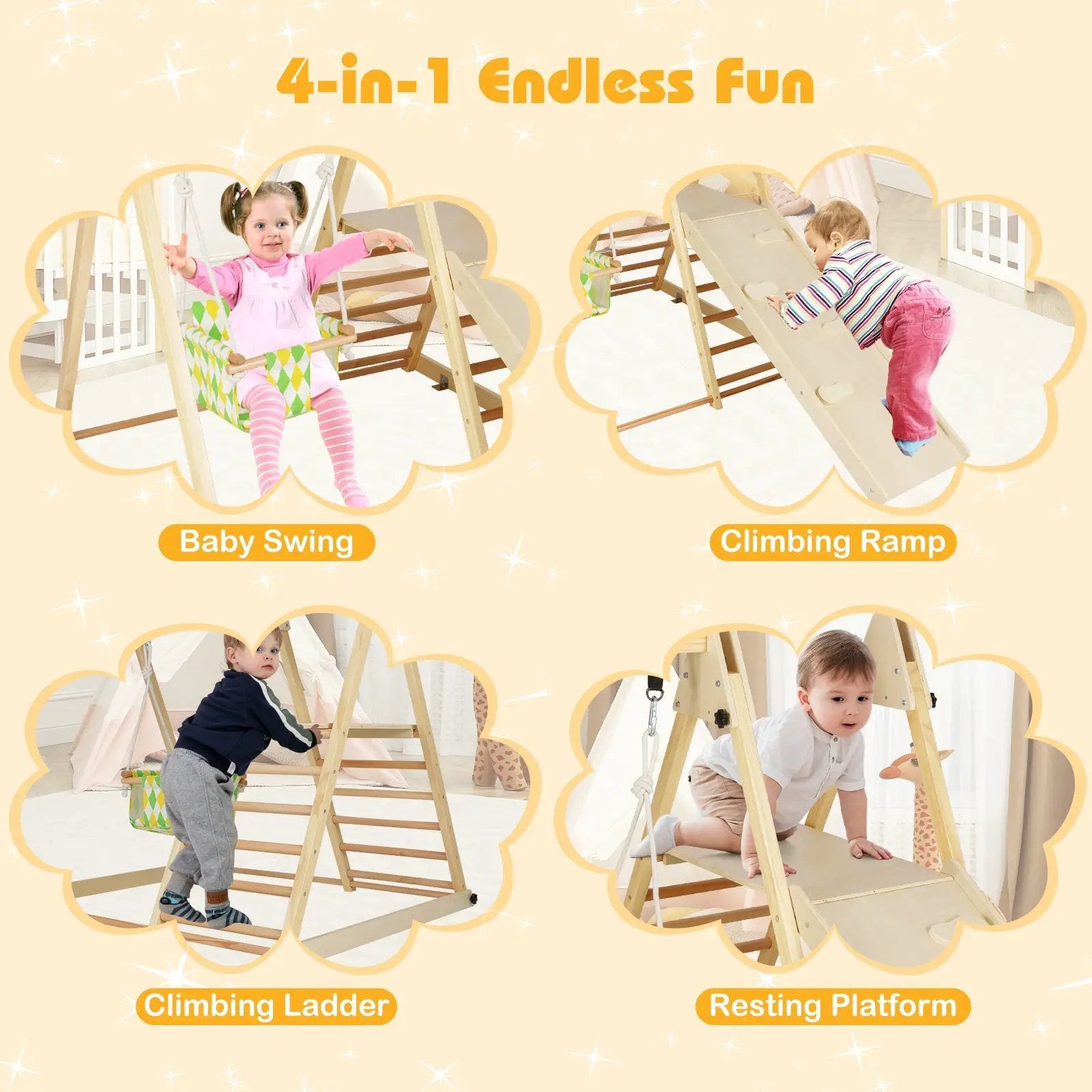 4-in-1 Indoor Jungle Gym with Baby Swing and Climbing Ramp by DirectDeals