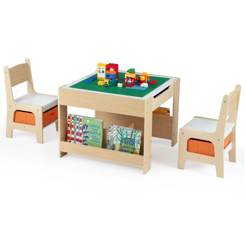 4 in 1 Kids Table and Chair Set with Reversible Graffiti and Building Blocks Tabletop by DirectDeals