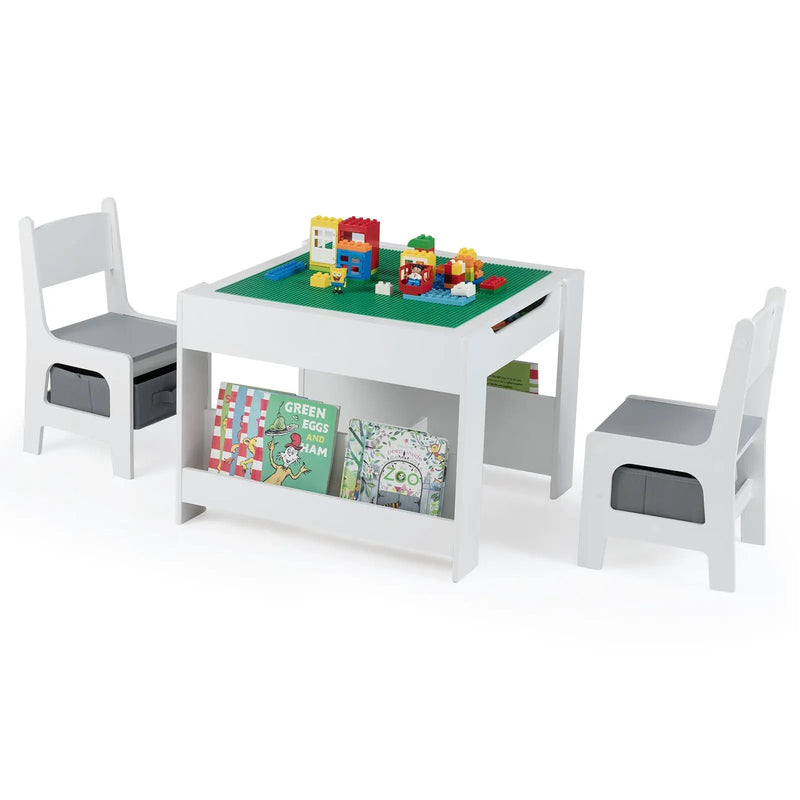 4 in 1 Kids Table and Chair Set with Reversible Graffiti and Building Blocks Tabletop by DirectDeals