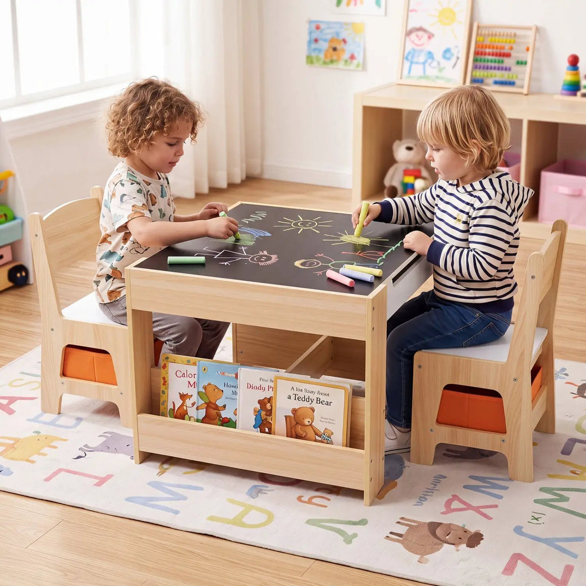Kids Table and Chair Set with Building Blocks & Storage by DirectDeals