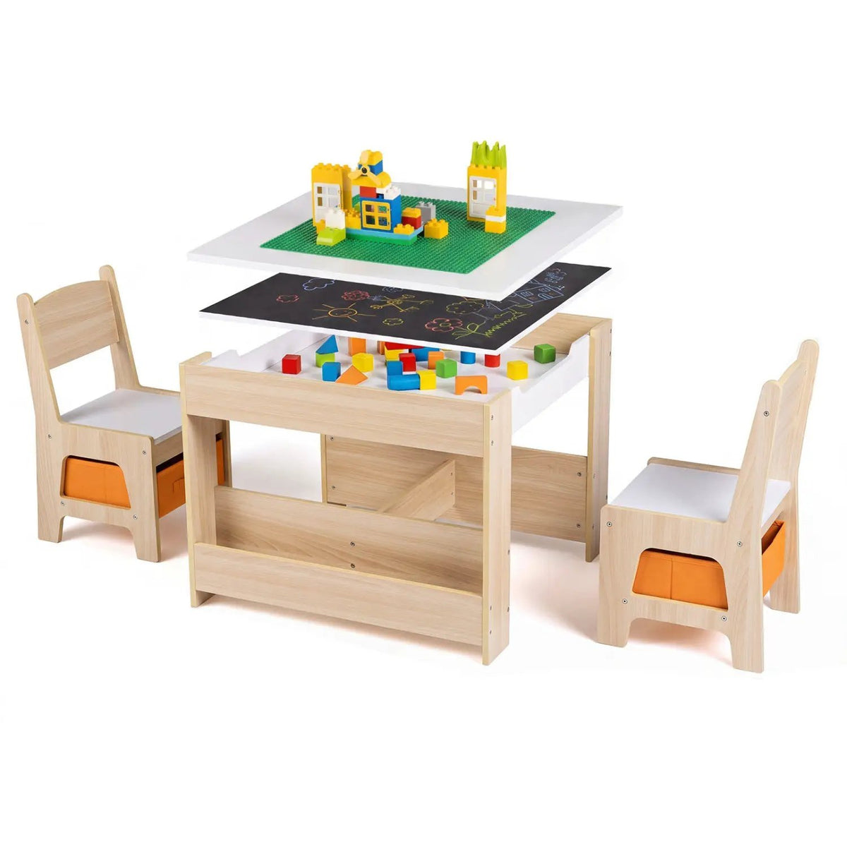 Kids Table and Chair Set with Building Blocks & Storage by DirectDeals