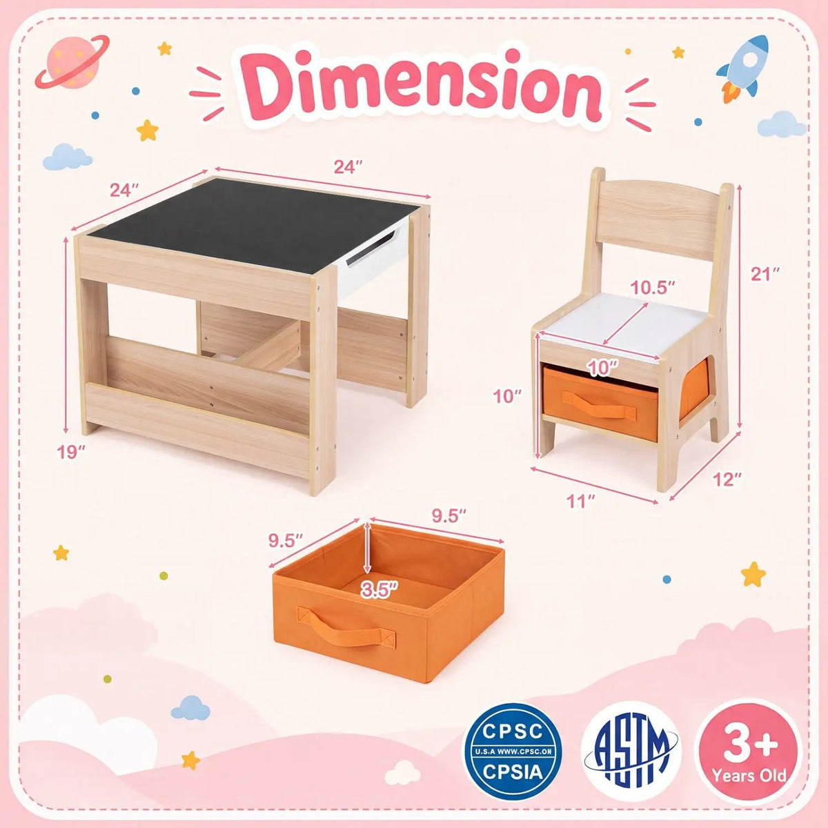 Kids Table and Chair Set with Building Blocks & Storage by DirectDeals