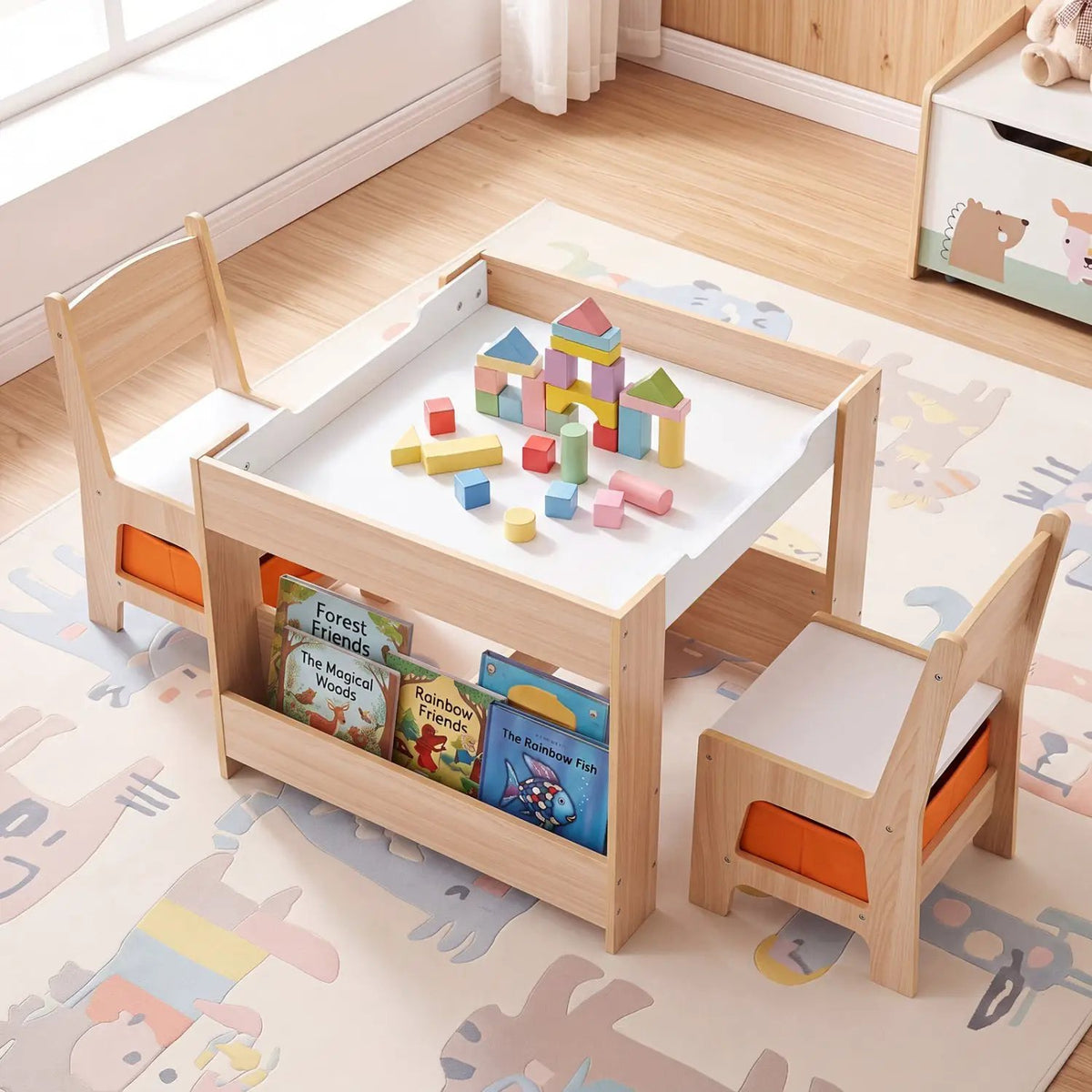 Kids Table and Chair Set with Building Blocks & Storage by DirectDeals