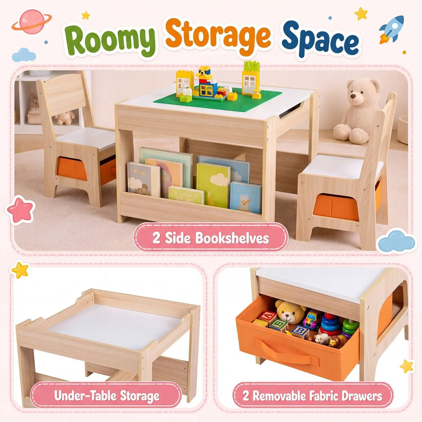 Kids Table and Chair Set with Building Blocks & Storage by DirectDeals