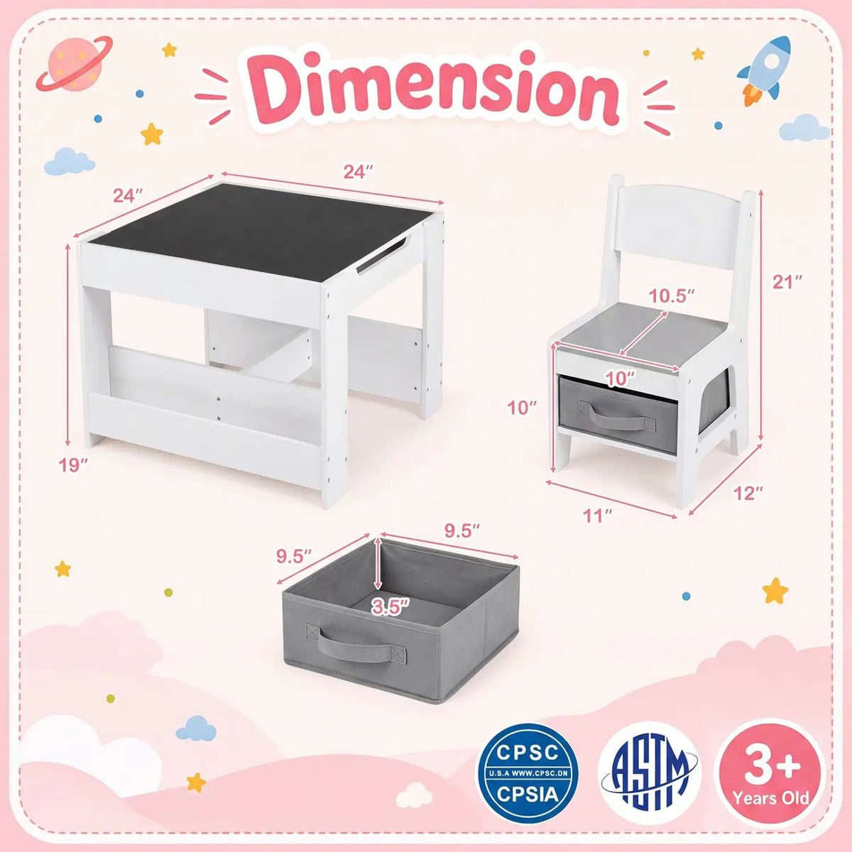 Kids Table and Chair Set with Building Blocks & Storage by DirectDeals