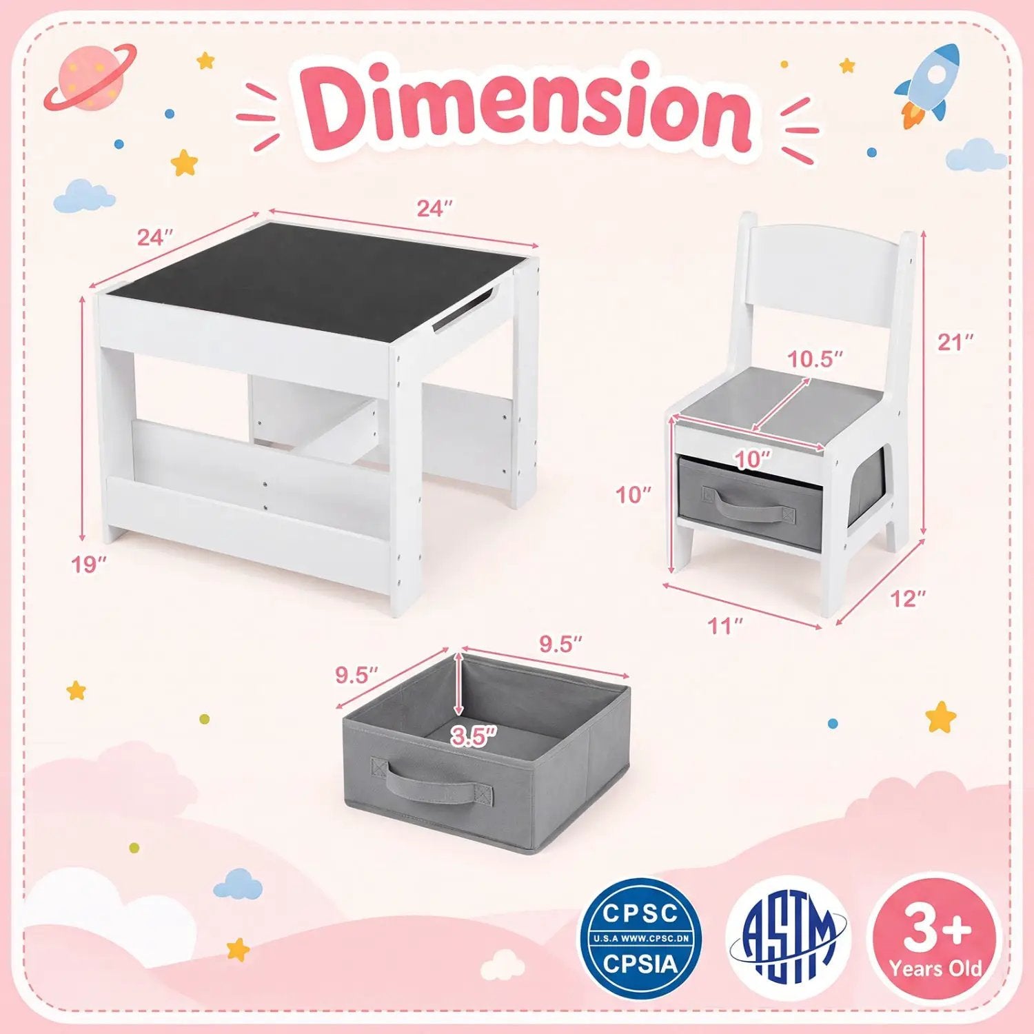 Kids Table and Chair Set with Building Blocks & Storage by DirectDeals