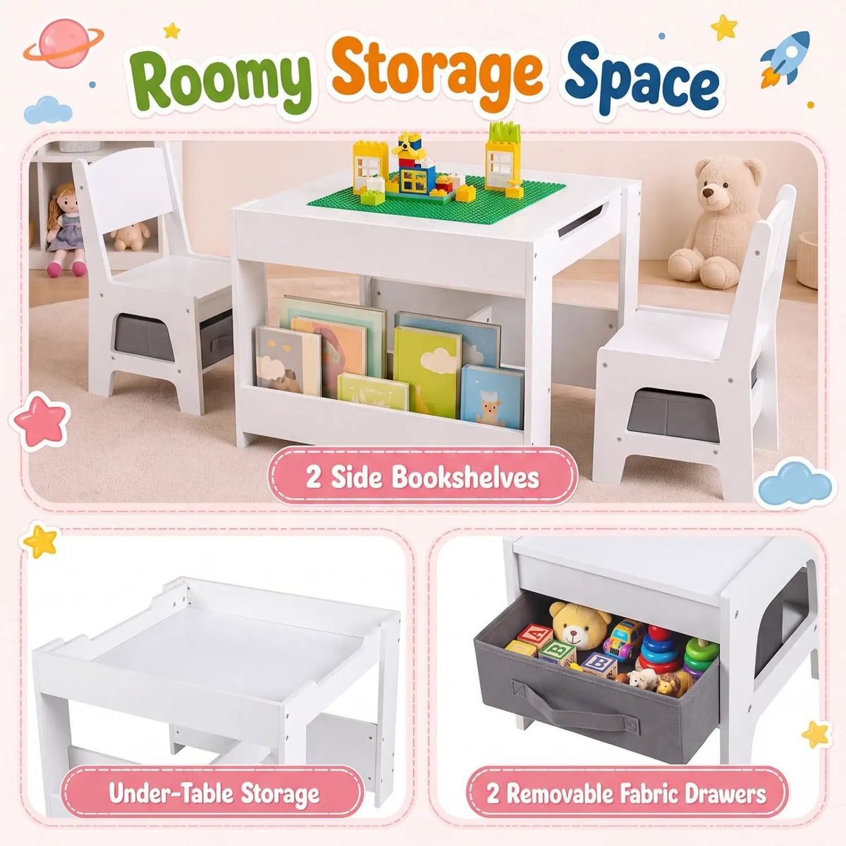 Kids Table and Chair Set with Building Blocks & Storage by DirectDeals