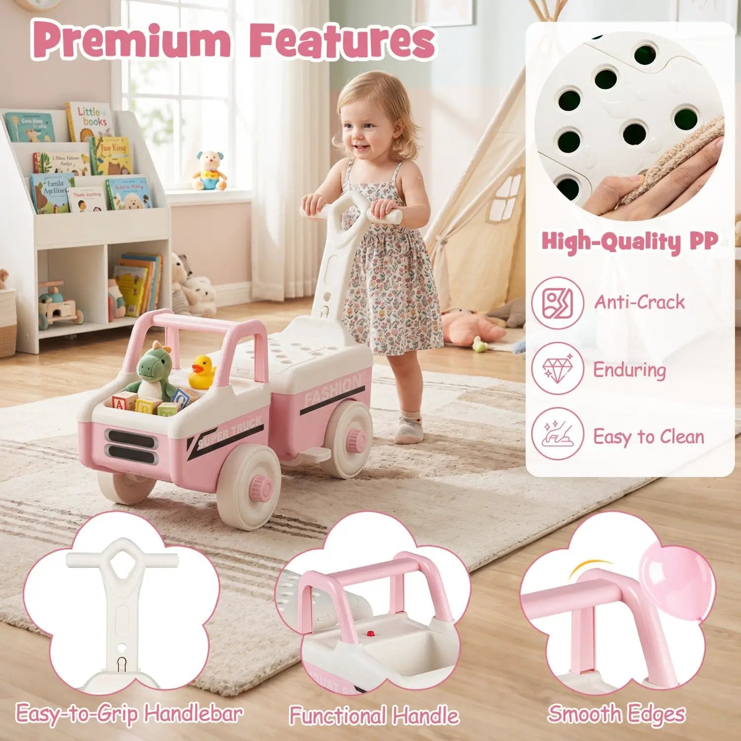4-in-1 Ride On Push Car with Music and Storage by DirectDeals