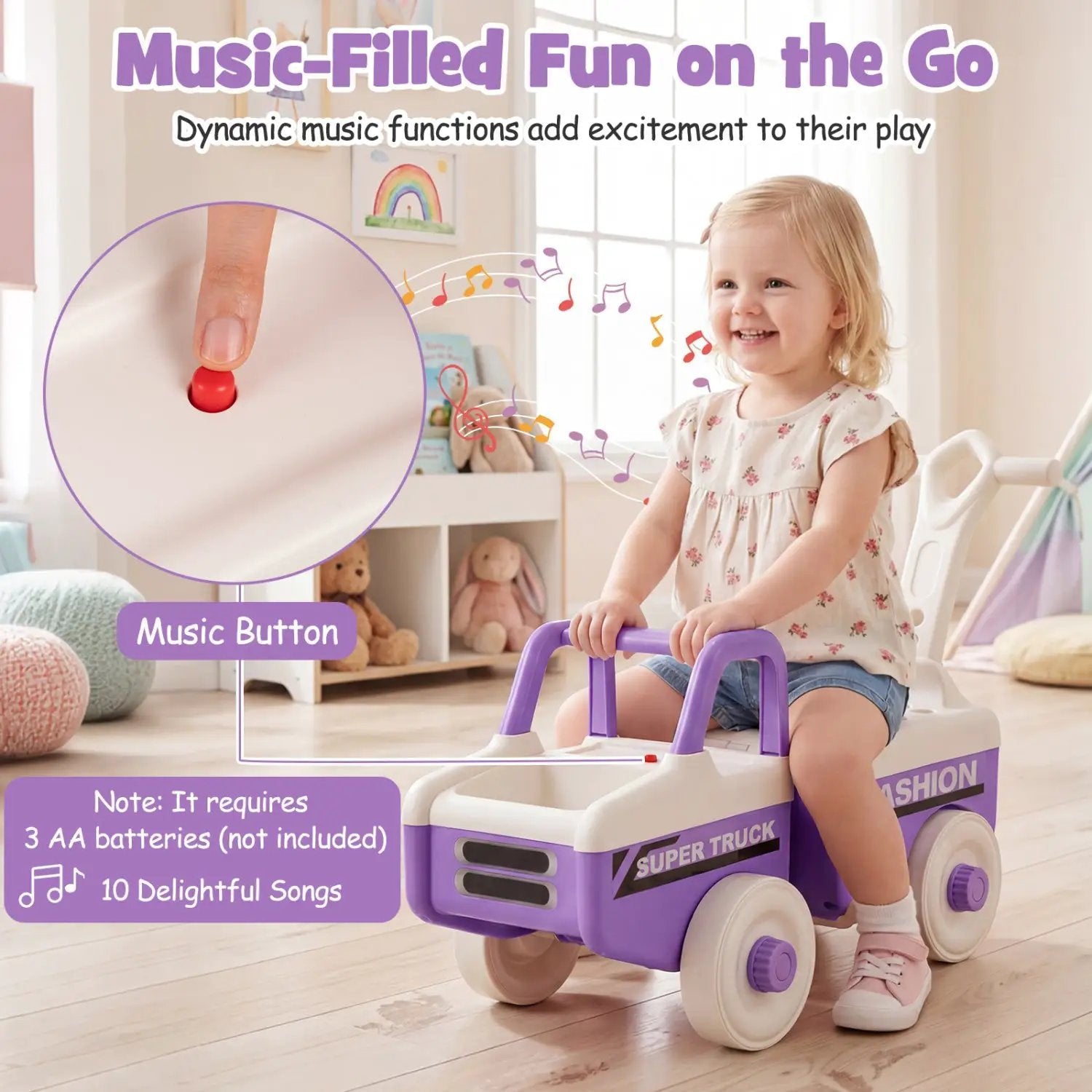 4-in-1 Ride On Push Car with Music and Storage by DirectDeals