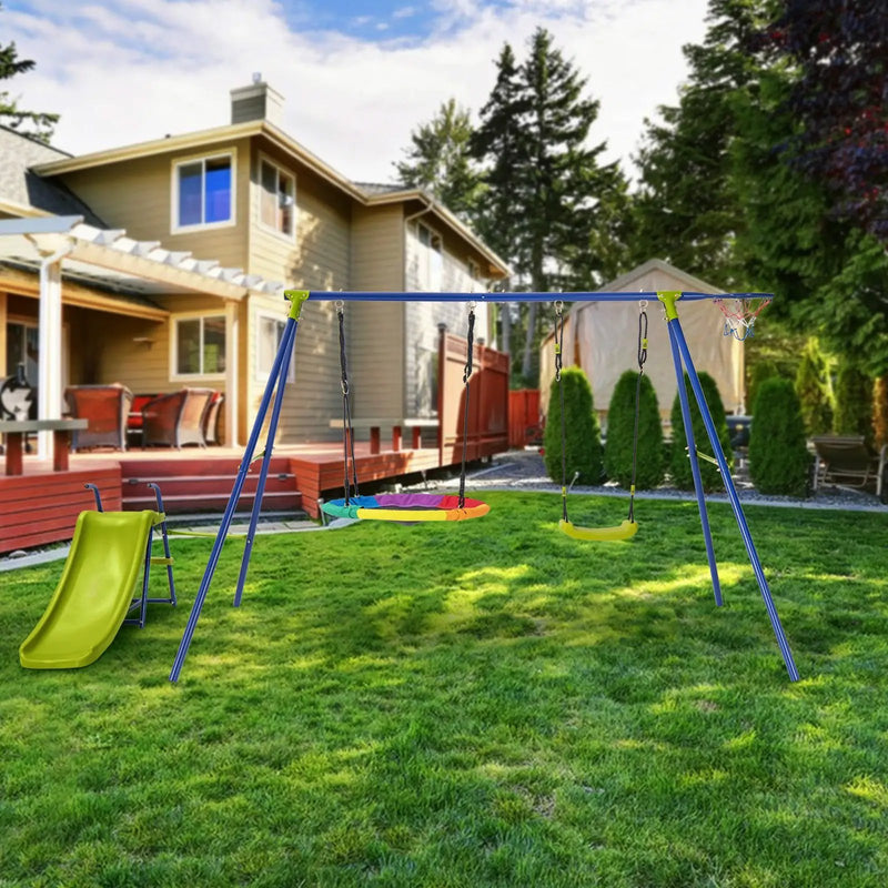 4-in-1 Heavy-Duty Metal Playset with Slide and Basketball Hoop by DirectDeals