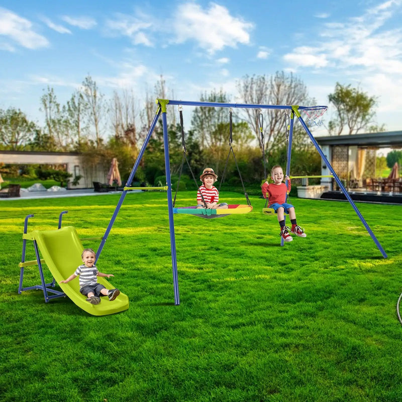 4-in-1 Heavy-Duty Metal Playset with Slide and Basketball Hoop by DirectDeals