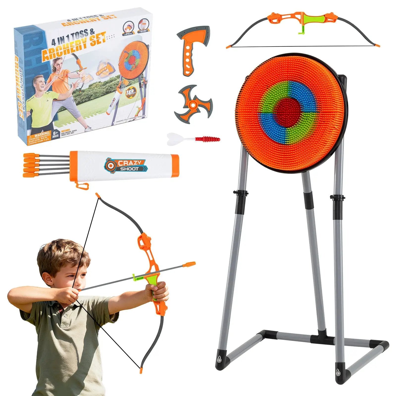 4 in 1 Throwing Target Set Kids Throwing Game with Bristle Target and 3 Throwing axes by DirectDeals