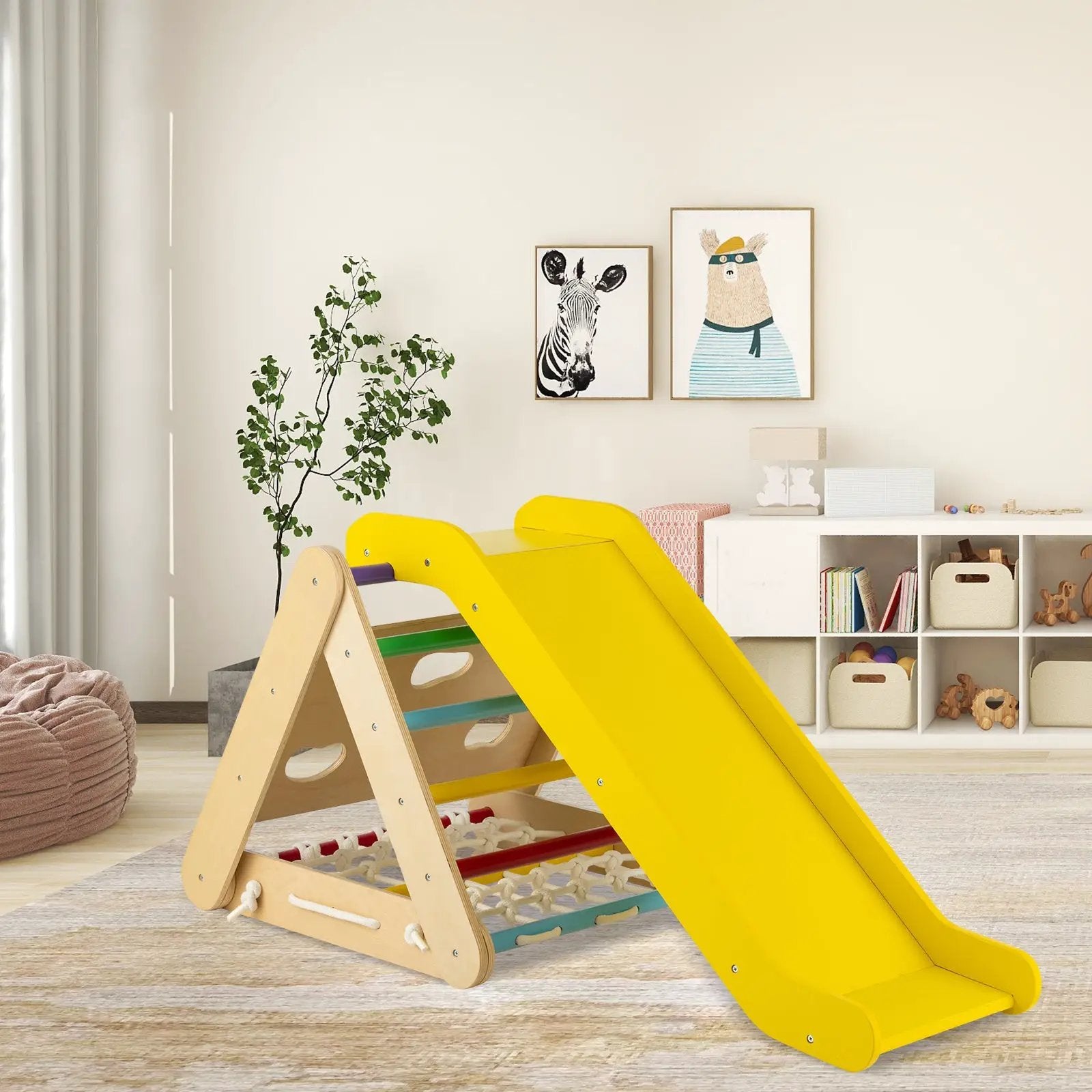 4 in 1 Triangle Climber Toy with Sliding Board and Climbing Net by DirectDeals
