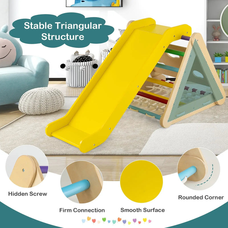 4 in 1 Triangle Climber Toy with Sliding Board and Climbing Net by DirectDeals