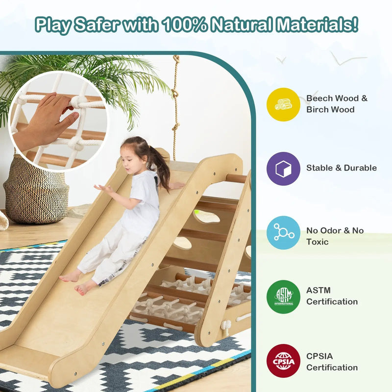4 in 1 Triangle Climber Toy with Sliding Board and Climbing Net by DirectDeals