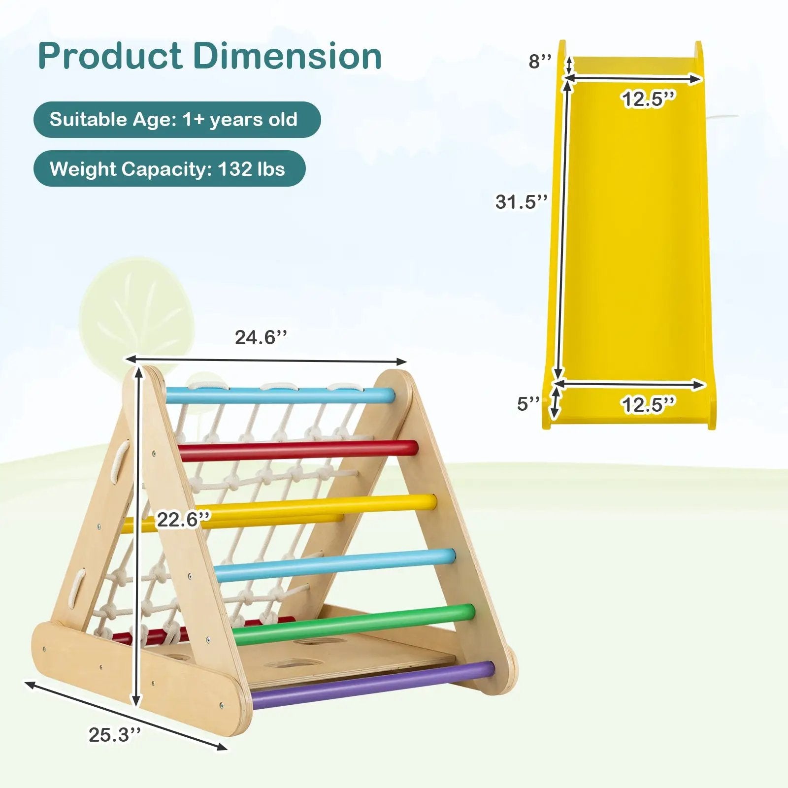 4 in 1 Triangle Climber Toy with Sliding Board and Climbing Net by DirectDeals