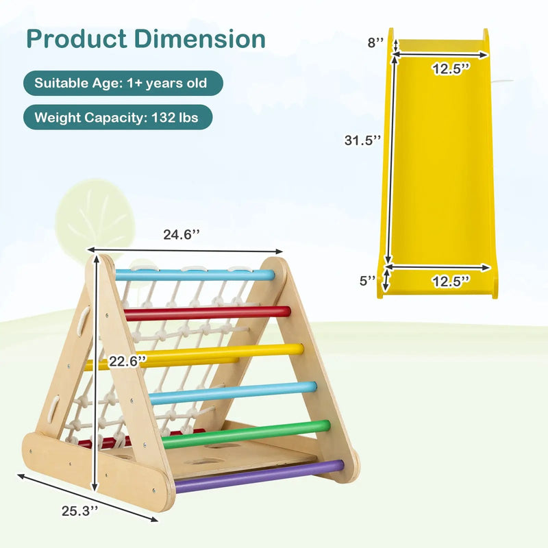 4 in 1 Triangle Climber Toy with Sliding Board and Climbing Net by DirectDeals