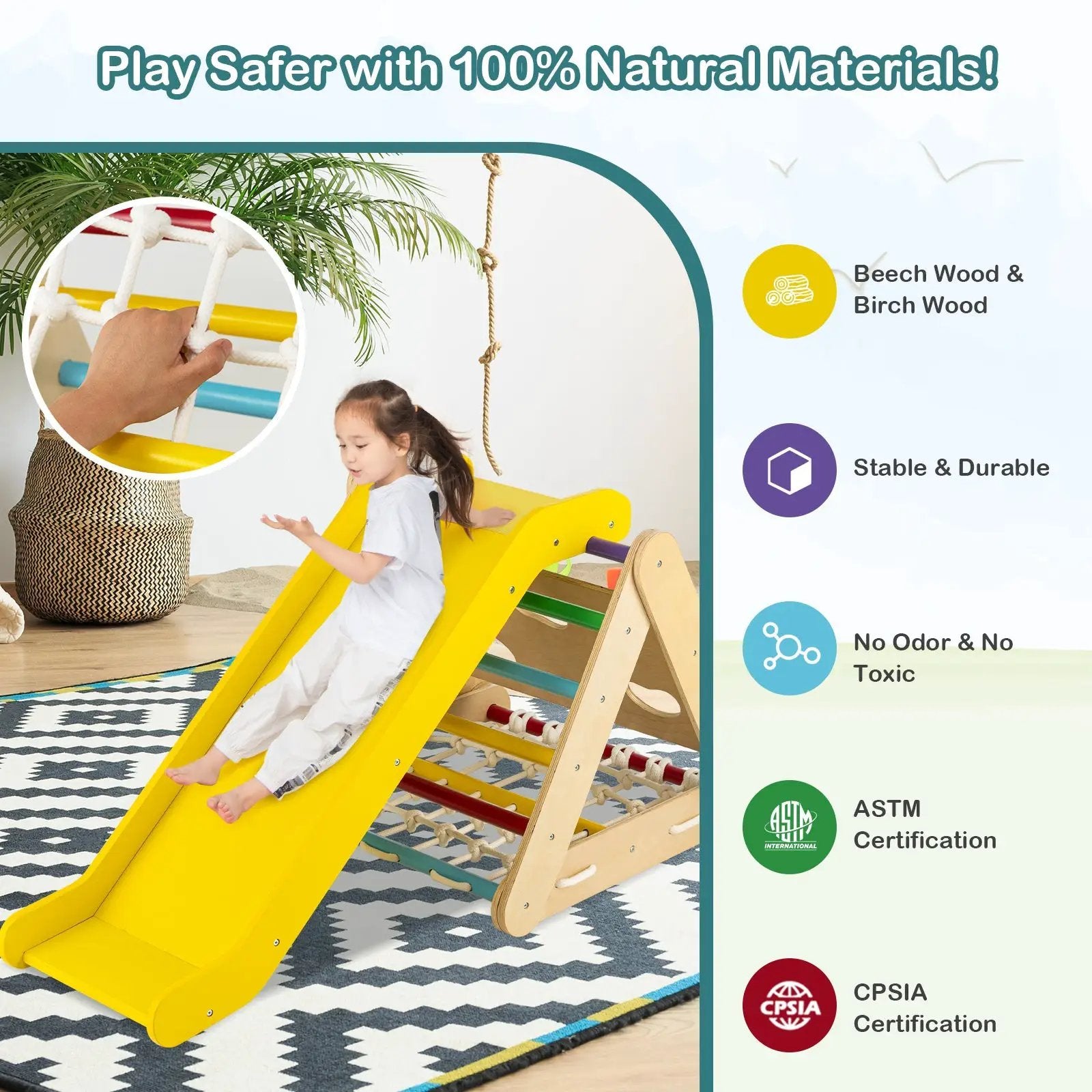 4 in 1 Triangle Climber Toy with Sliding Board and Climbing Net by DirectDeals
