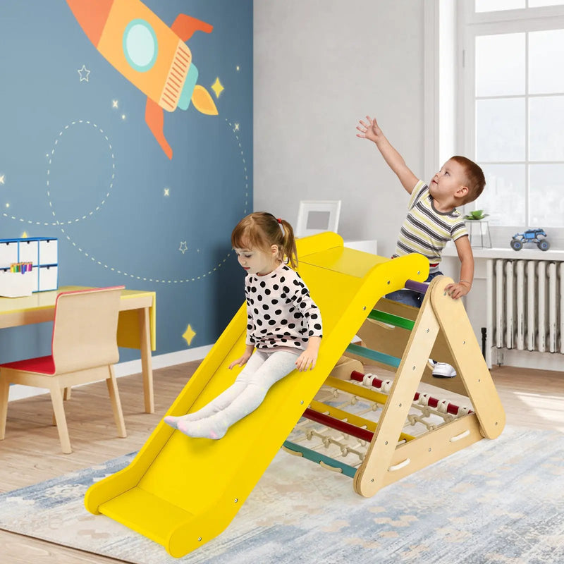 4 in 1 Triangle Climber Toy with Sliding Board and Climbing Net by DirectDeals