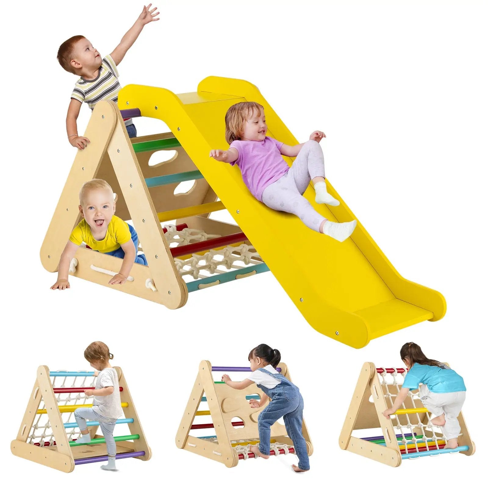 4 in 1 Triangle Climber Toy with Sliding Board and Climbing Net by DirectDeals