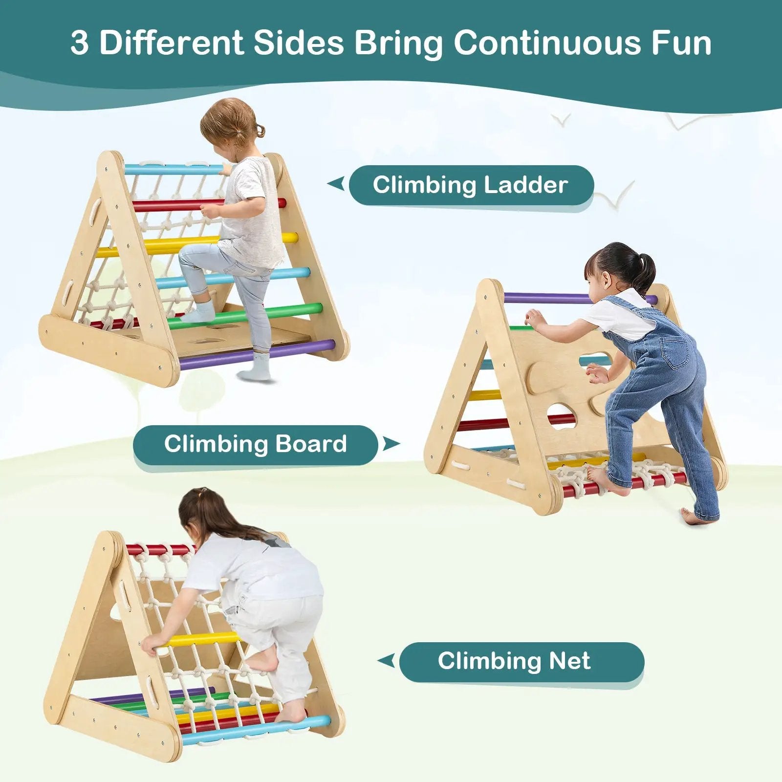 4 in 1 Triangle Climber Toy with Sliding Board and Climbing Net by DirectDeals