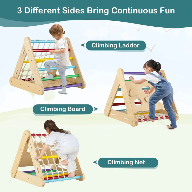 4 in 1 Triangle Climber Toy with Sliding Board and Climbing Net by DirectDeals