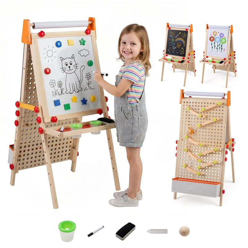 4-in-1 Wooden Kids Art Easel Double-Sided Foldable with Paper Roll and Storage Tray by DirectDeals