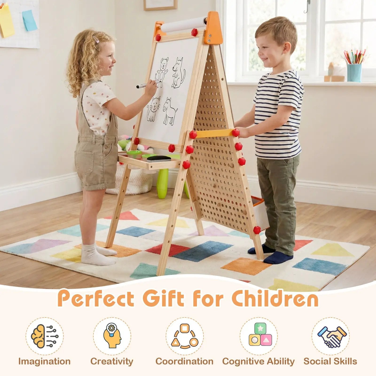 4-in-1 Wooden Kids Art Easel Double-Sided Foldable with Paper Roll and Storage Tray by DirectDeals