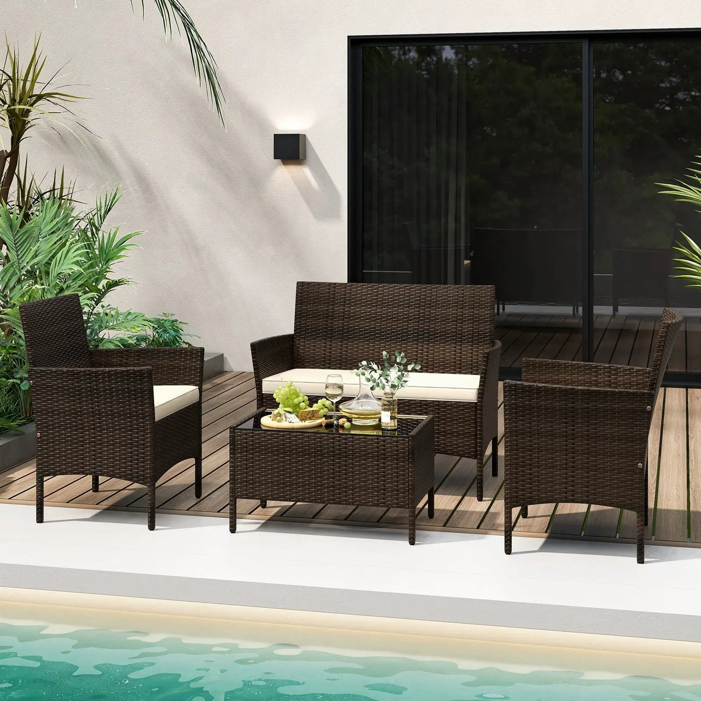 4 Piece Patio Rattan Conversation Set with Cozy Seat Cushions by DirectDeals