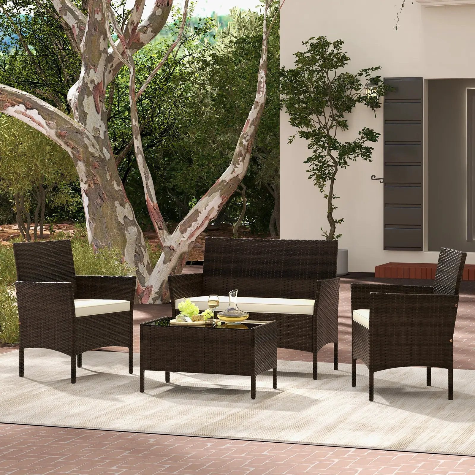 4 Piece Patio Rattan Conversation Set with Cozy Seat Cushions by DirectDeals