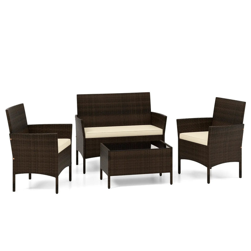 4 Piece Patio Rattan Conversation Set with Cozy Seat Cushions by DirectDeals