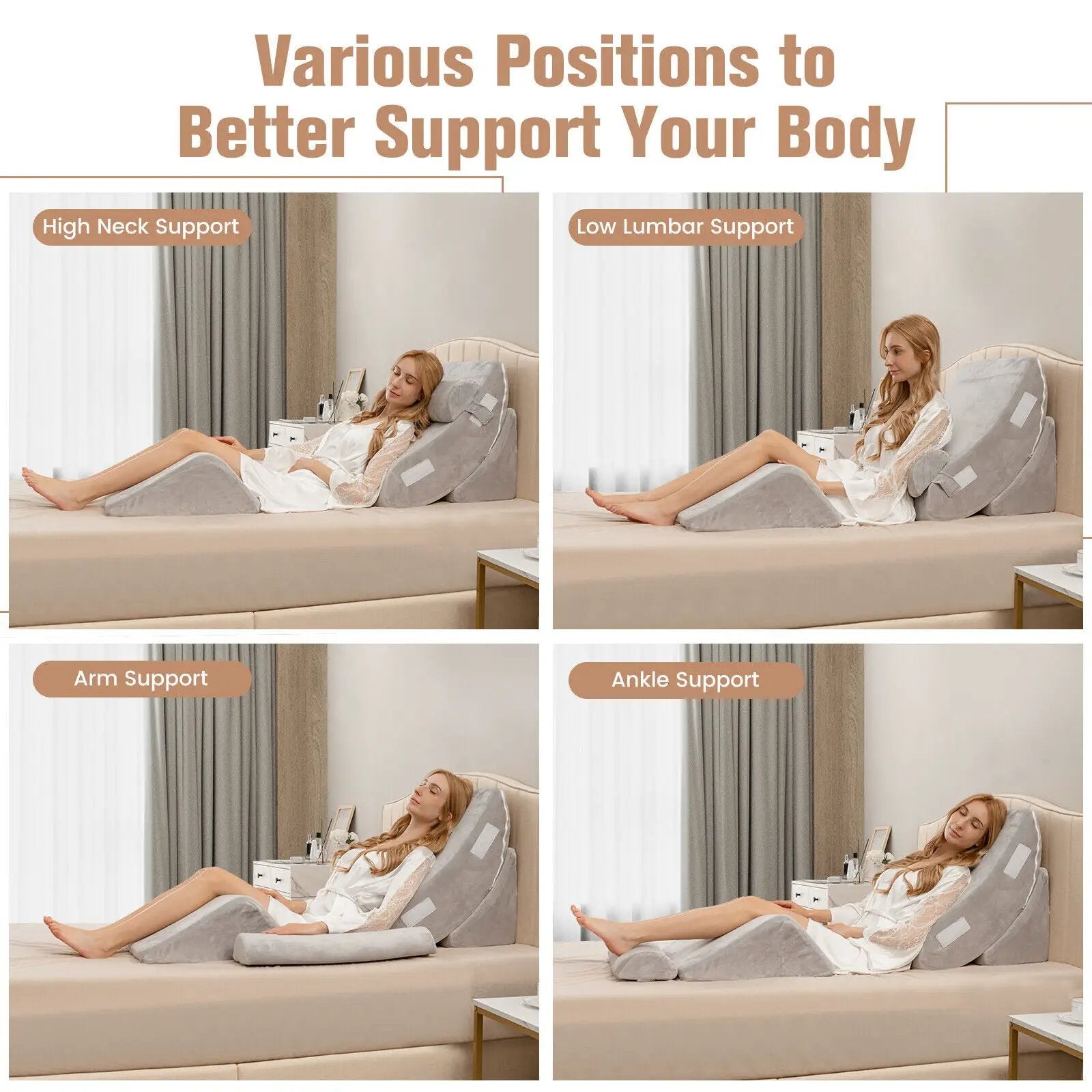 4 Pieces Bed Wedge Pillow for Back Neck and Leg Pain Relief-Gray by DirectDeals