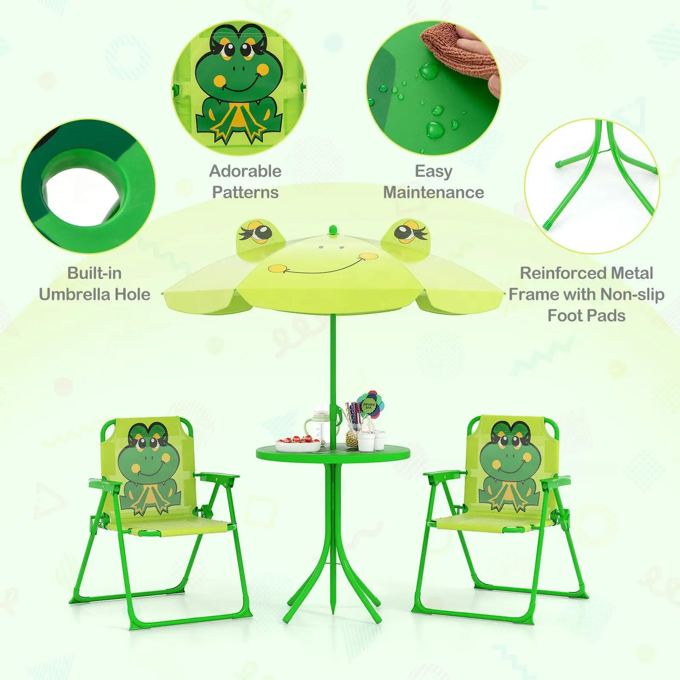 4 Pieces Kids Picnic Set with 2 Folding Chairs and Height Adjustable Umbrella by DirectDeals