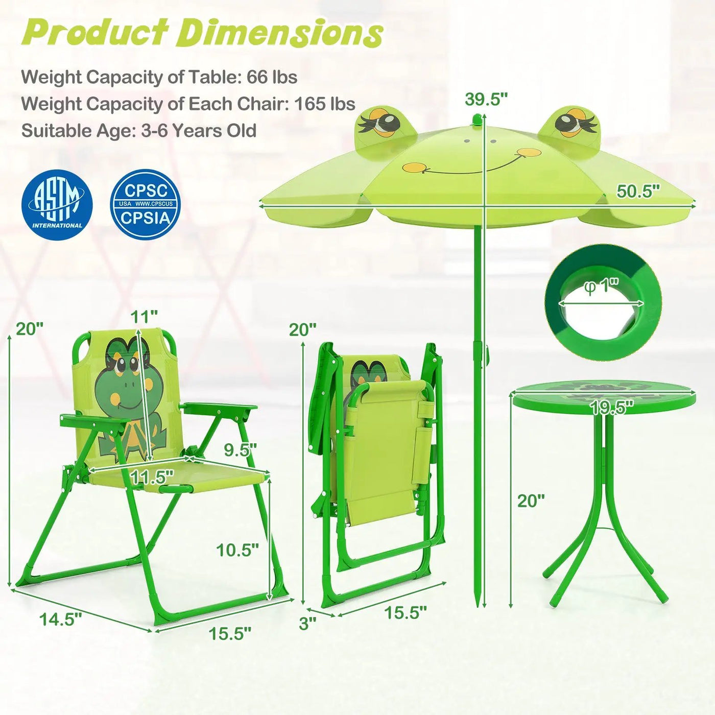4 Pieces Kids Picnic Set with 2 Folding Chairs and Height Adjustable Umbrella by DirectDeals
