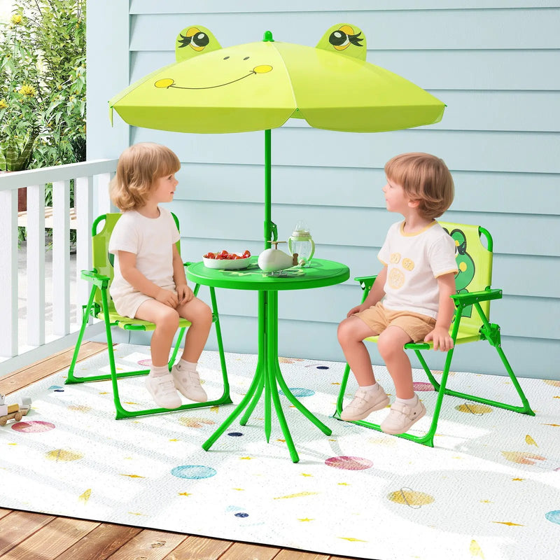 4 Pieces Kids Picnic Set with 2 Folding Chairs and Height Adjustable Umbrella by DirectDeals