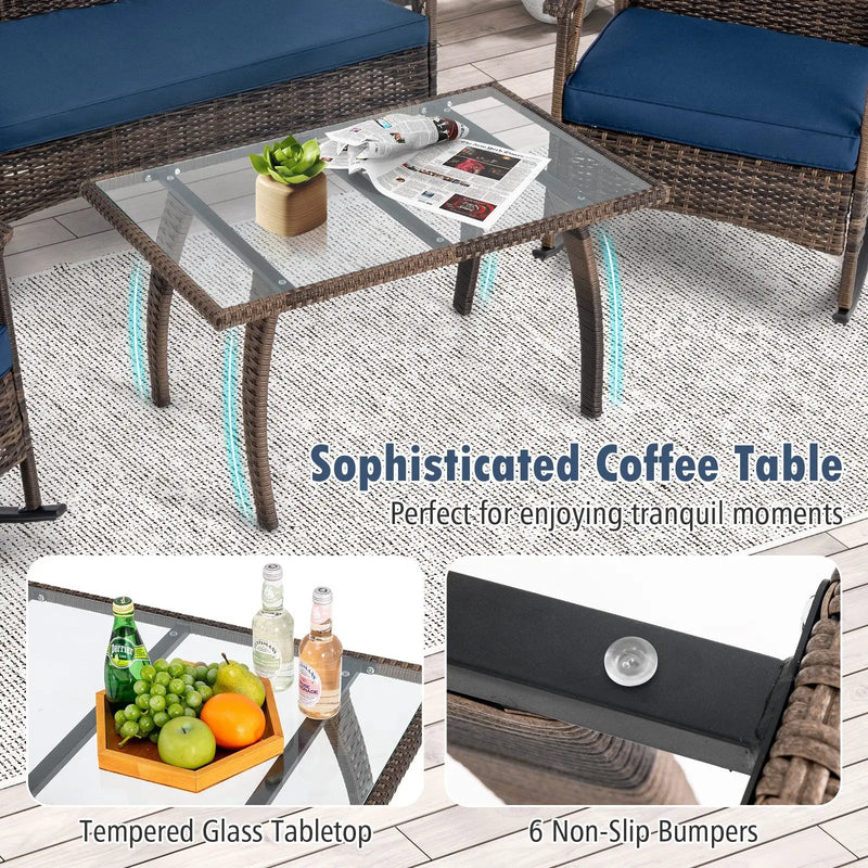 4 Pieces Wicker Rocking Set with Bungee Rope Seat for Porch Yard-Navy by DirectDeals