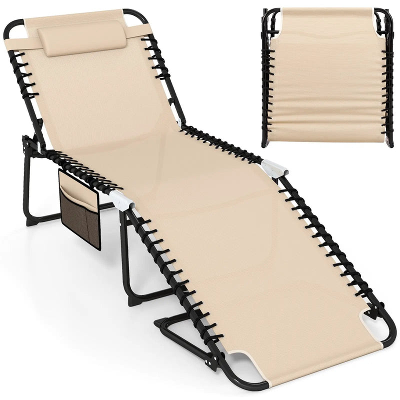 4 Position Folding Lounge Chaise with Adjustable Backrest and Footrest by DirectDeals