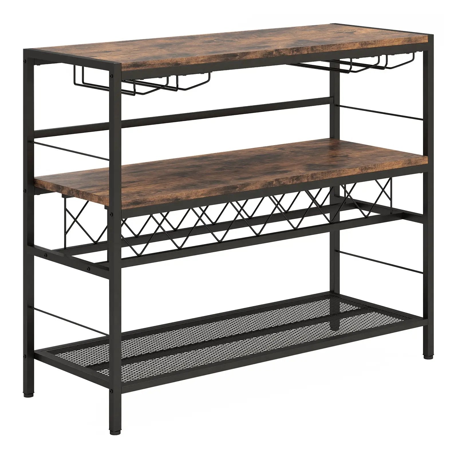 41 Inch 4-Tier Bar Table with Wine Rack and 4 Rows of Glass Holders-Rustic Brown by DirectDeals