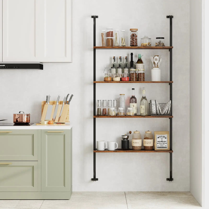 4-Tier Industrial Pipe Shelving with Metal Frame for Living Room Kitchen by DirectDeals
