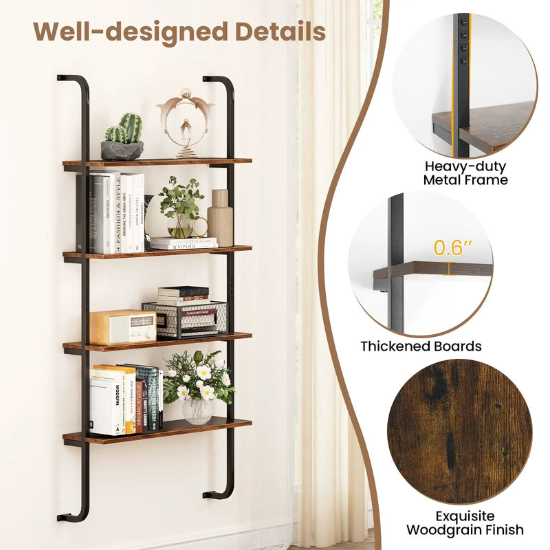 4-Tier Industrial Pipe Shelving with Metal Frame for Living Room Kitchen by DirectDeals