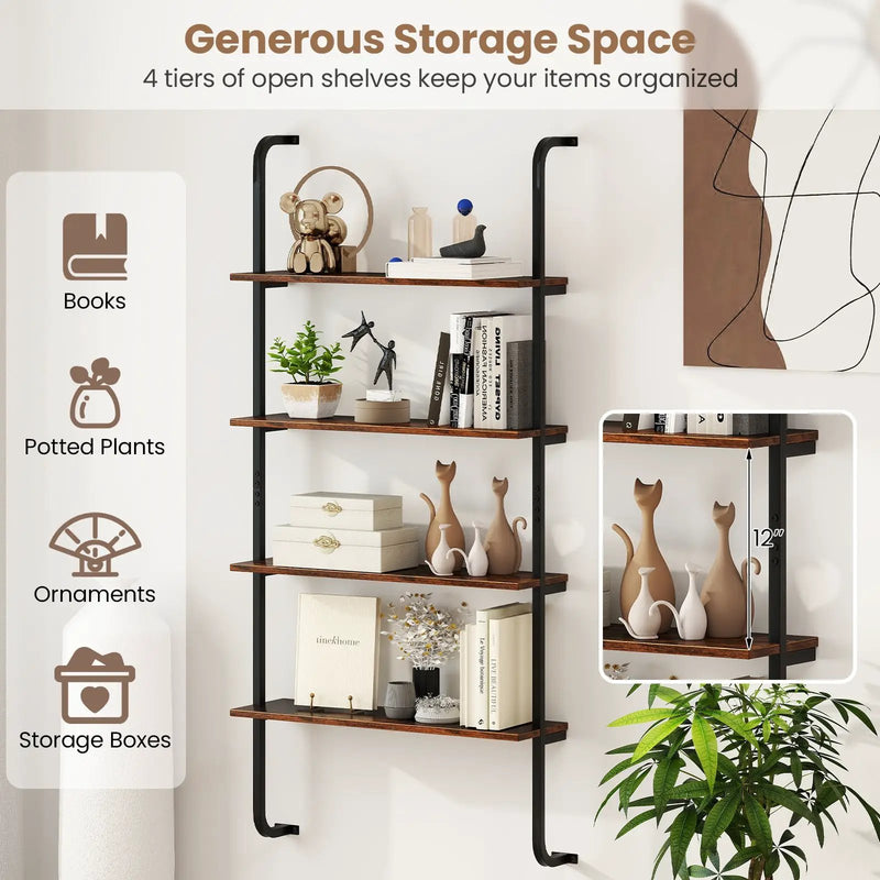 4-Tier Industrial Pipe Shelving with Metal Frame for Living Room Kitchen by DirectDeals