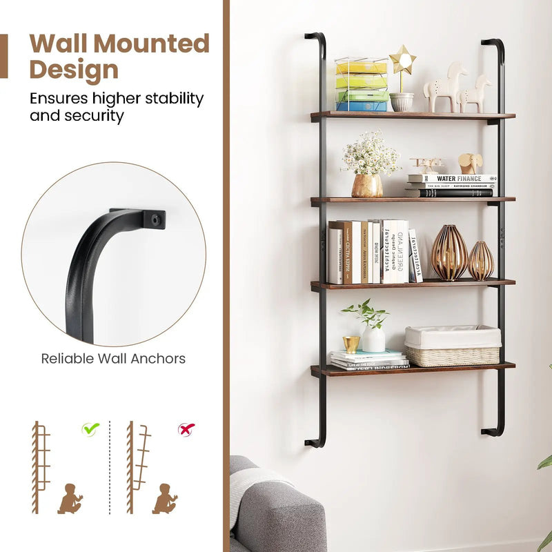 4-Tier Industrial Pipe Shelving with Metal Frame for Living Room Kitchen by DirectDeals