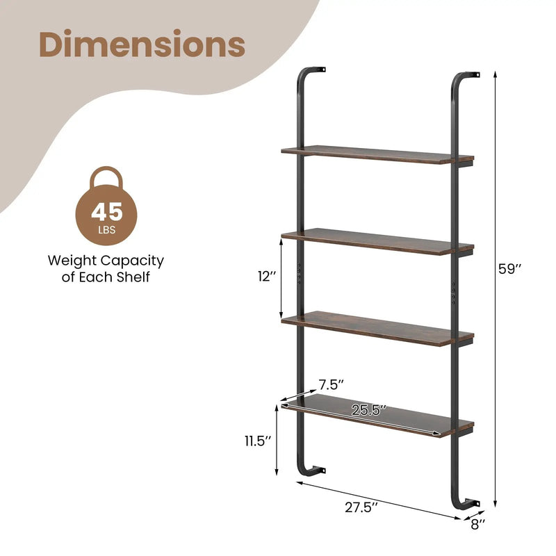 4-Tier Industrial Pipe Shelving with Metal Frame for Living Room Kitchen by DirectDeals