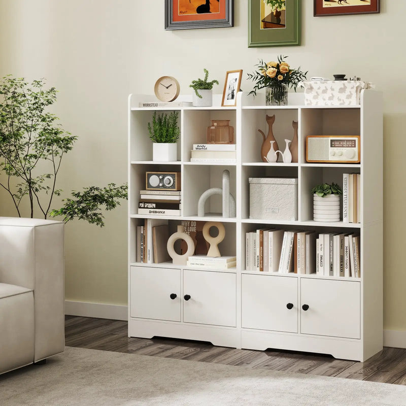 4 Tiers Bookshelf with 4 Cubes Display Shelf and 2 Doors by DirectDeals