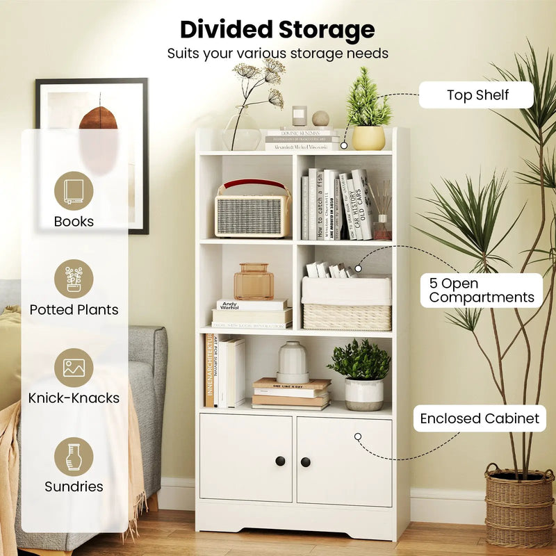 4 Tiers Bookshelf with 4 Cubes Display Shelf and 2 Doors by DirectDeals