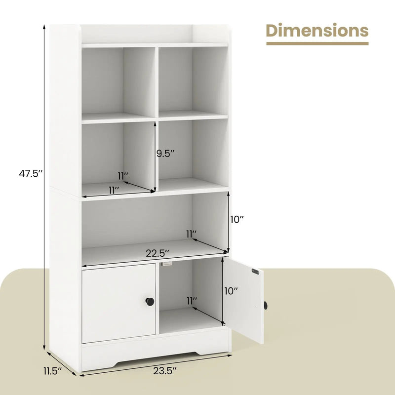 4 Tiers Bookshelf with 4 Cubes Display Shelf and 2 Doors by DirectDeals