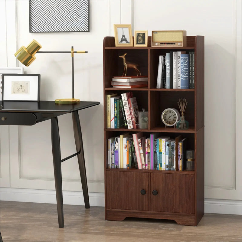 4 Tiers Bookshelf with 4 Cubes Display Shelf and 2 Doors by DirectDeals