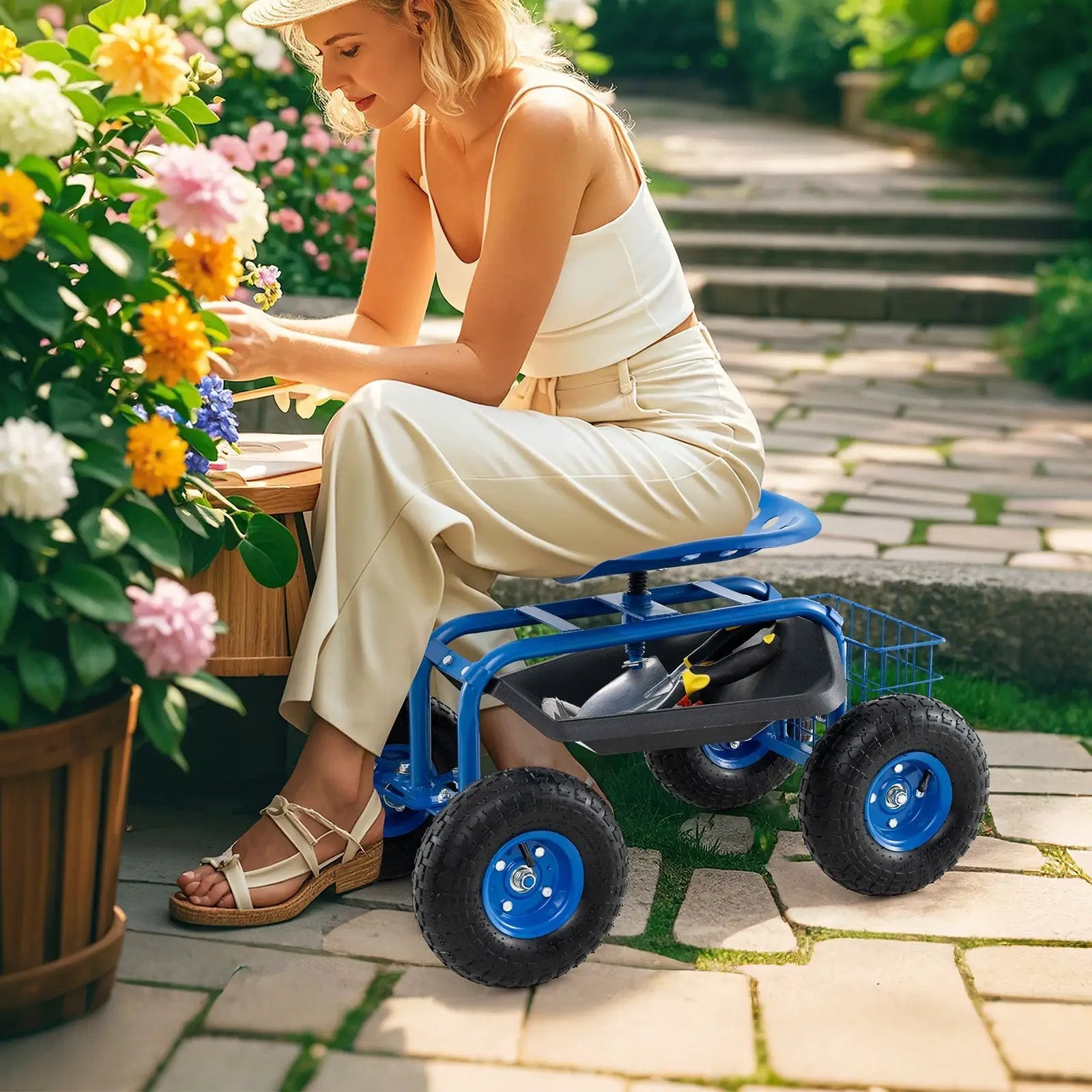 4-Wheel Rolling Garden Cart Work Seat by DirectDeals